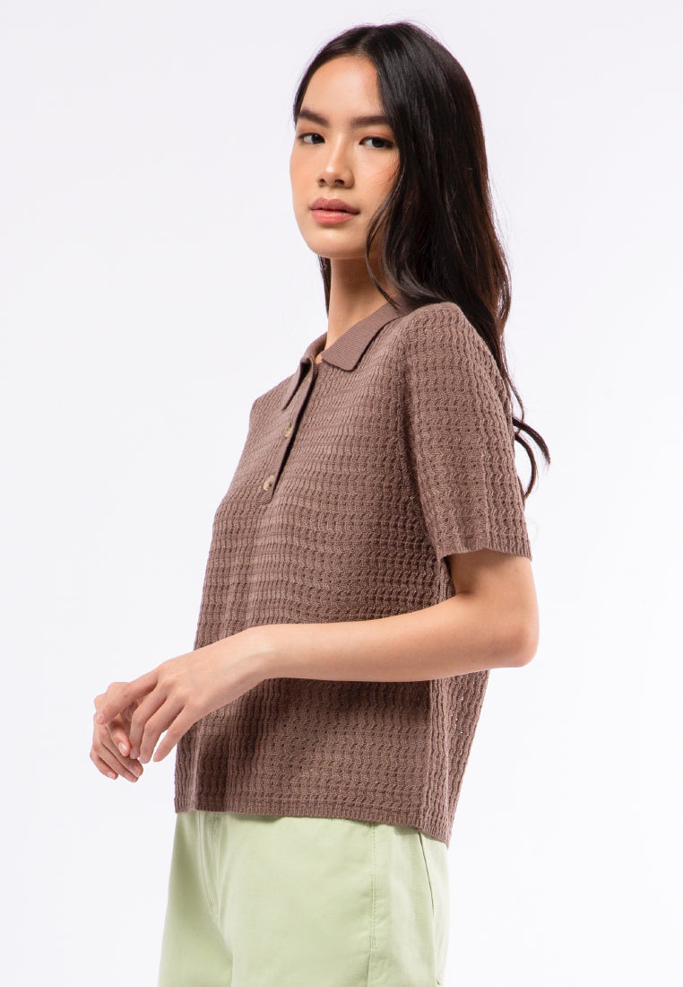 Short Sleeve Polo Knit Top