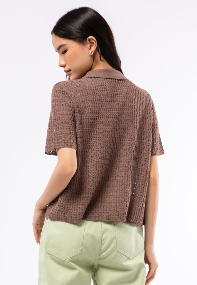 Short Sleeve Polo Knit Top