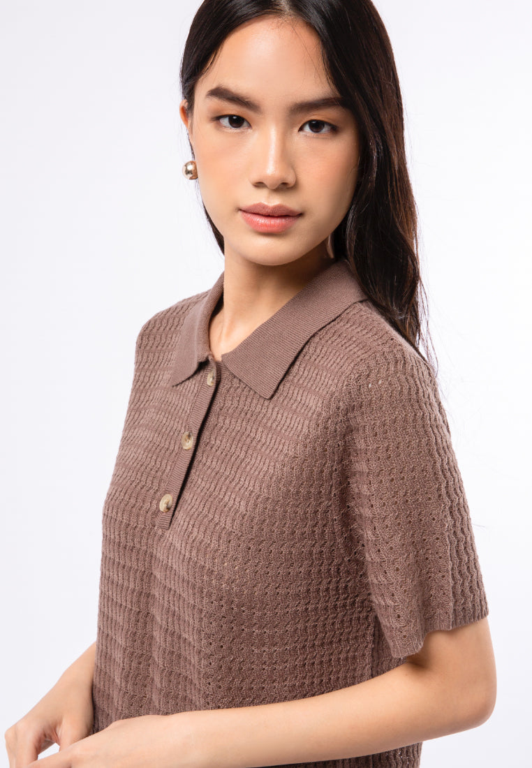Short Sleeve Polo Knit Top