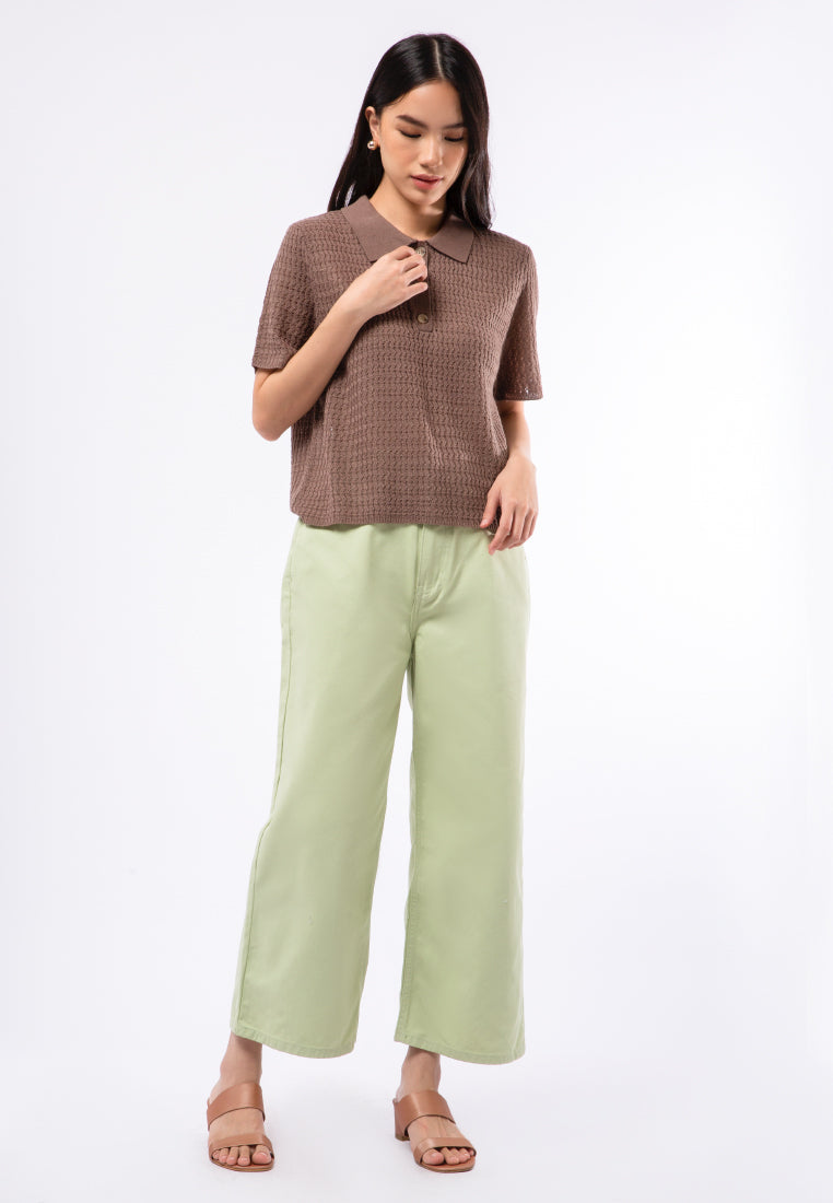 Short Sleeve Polo Knit Top
