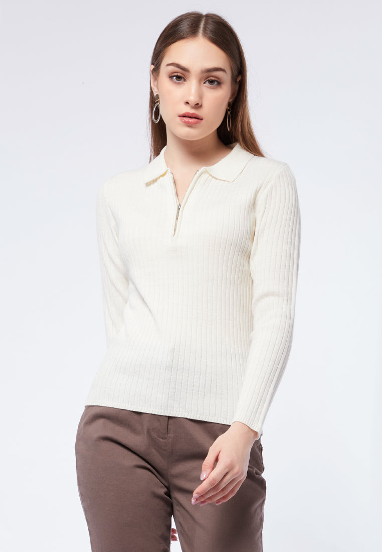 Zip Up Polo Knit Top