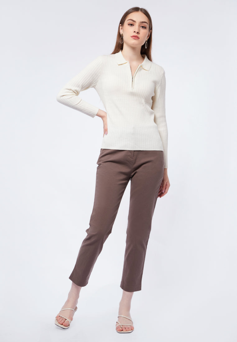 Zip Up Polo Knit Top