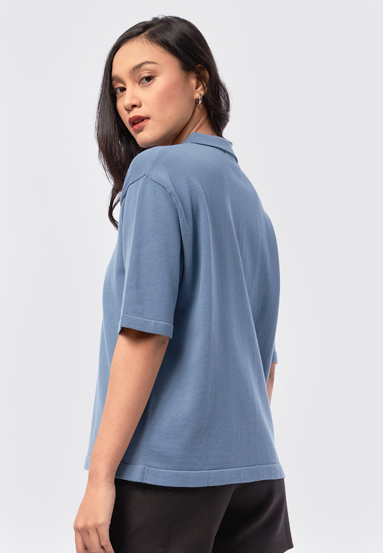 Knitted Zip Up Polo Shirt