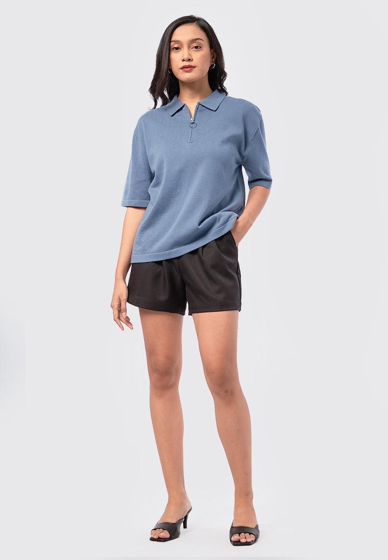 Knitted Zip Up Polo Shirt