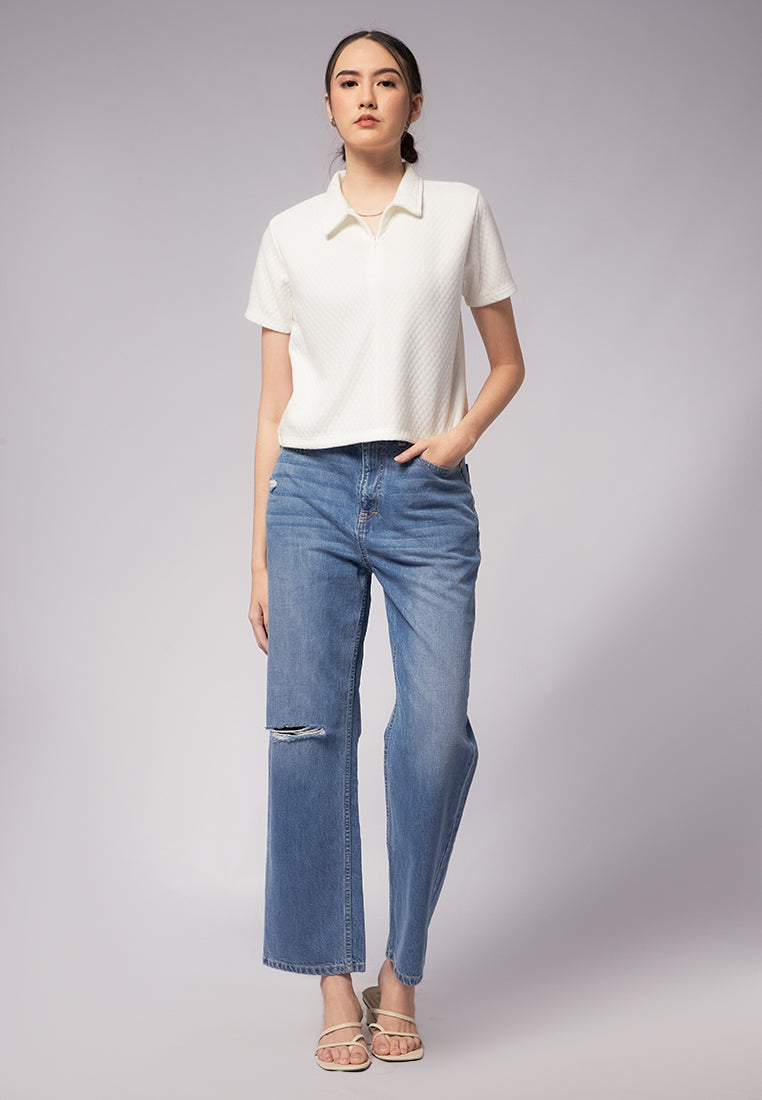 Short Sleeve Polo Shirt with Zipper