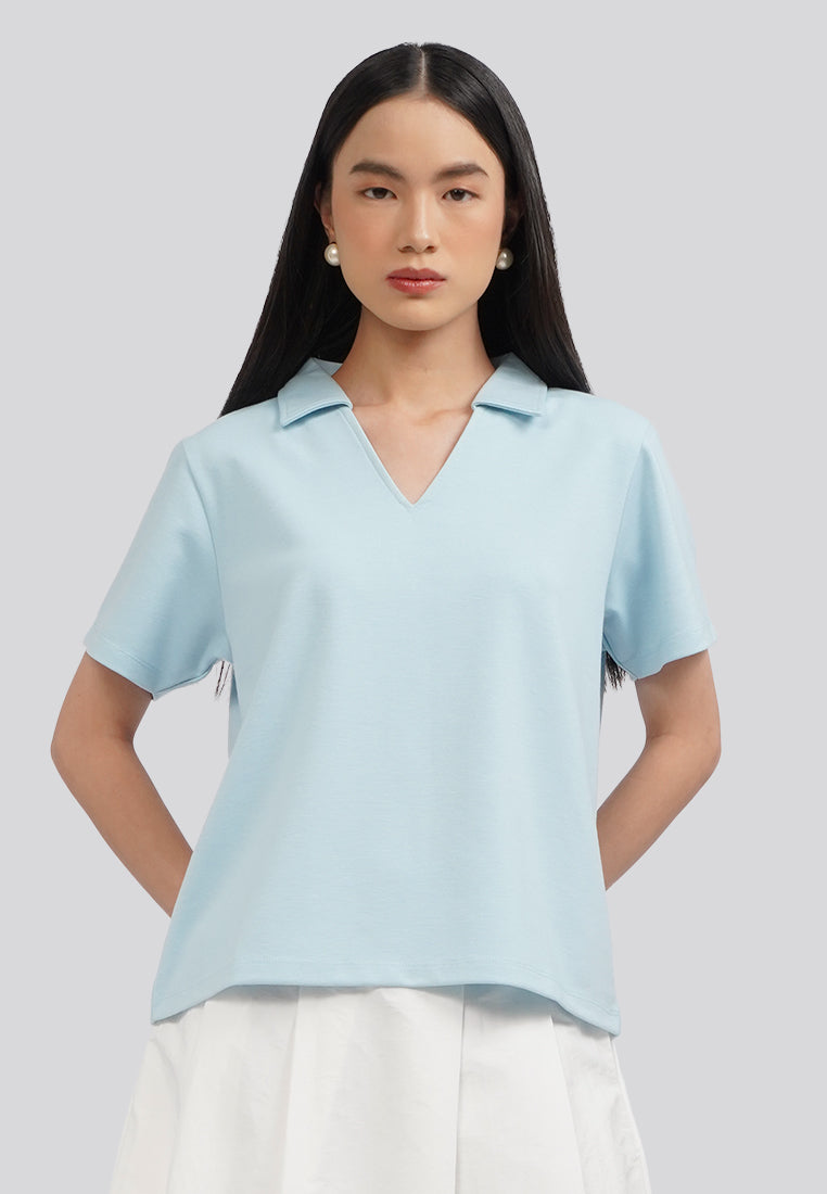 V-Neck Short Sleeve Polo Shirt Ice Blue