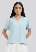 V-Neck Short Sleeve Polo Shirt Ice Blue