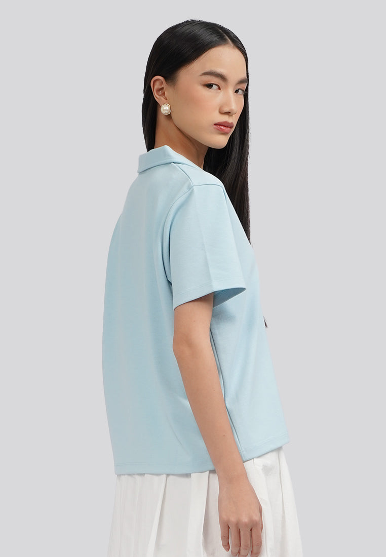 V-Neck Short Sleeve Polo Shirt Ice Blue