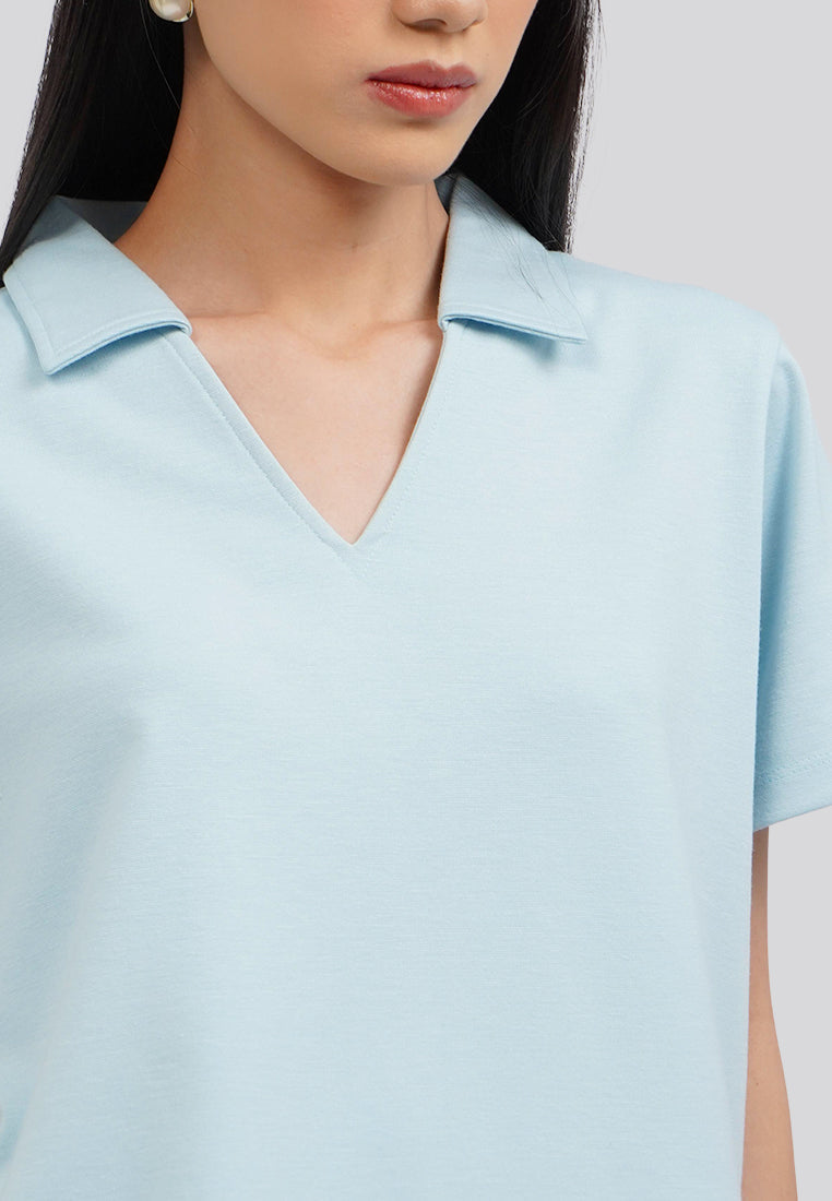 V-Neck Short Sleeve Polo Shirt Ice Blue