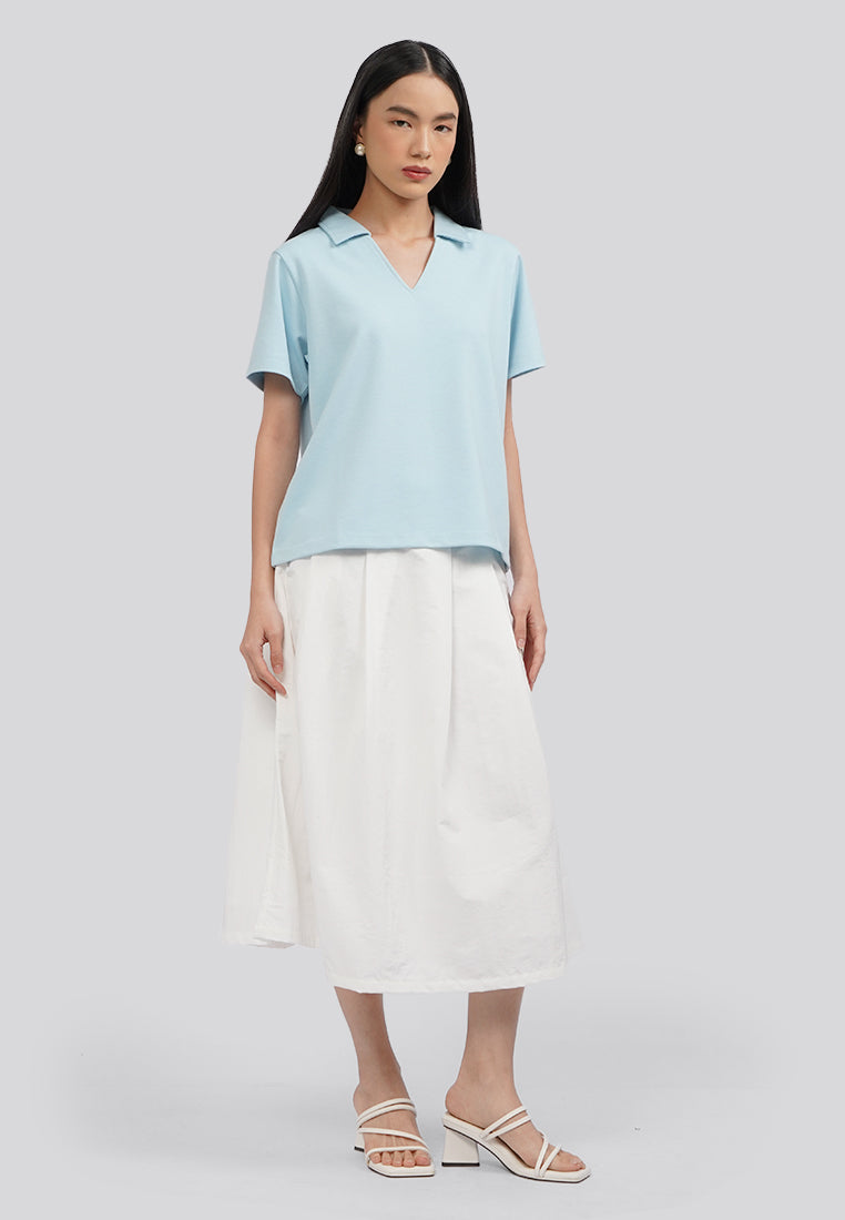 V-Neck Short Sleeve Polo Shirt Ice Blue