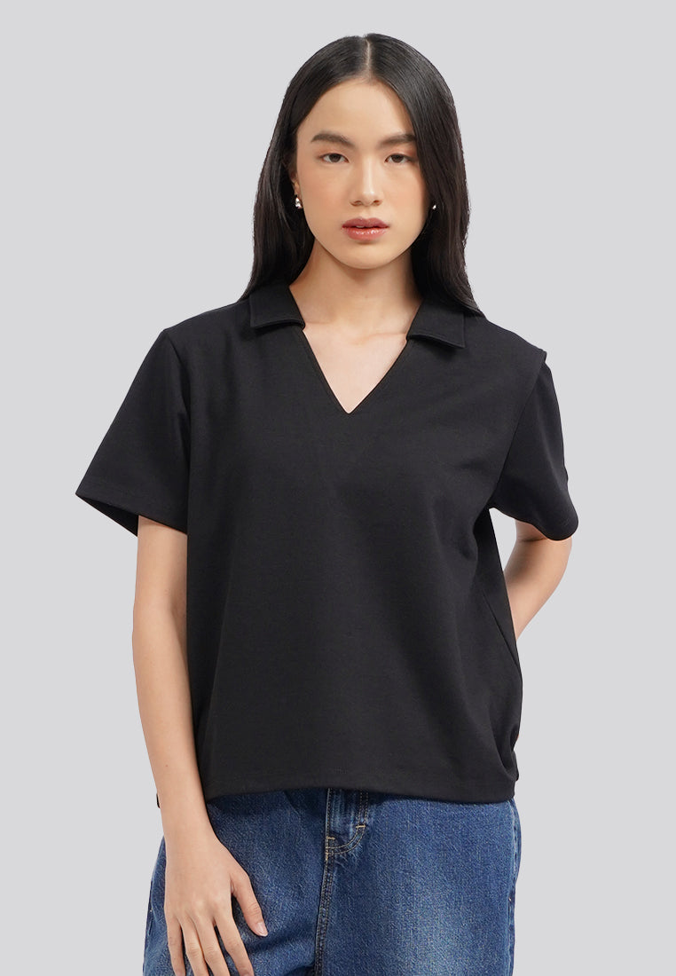 V-Neck Short Sleeve Polo Shirt Black