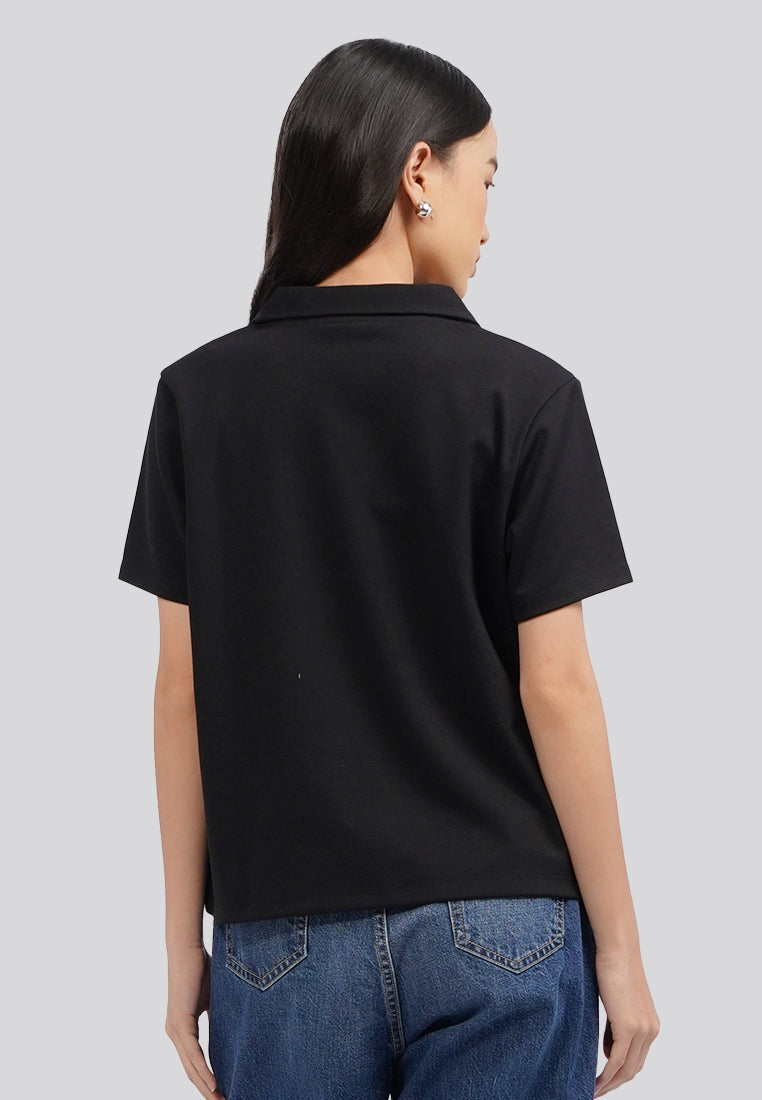 V-Neck Short Sleeve Polo Shirt Black