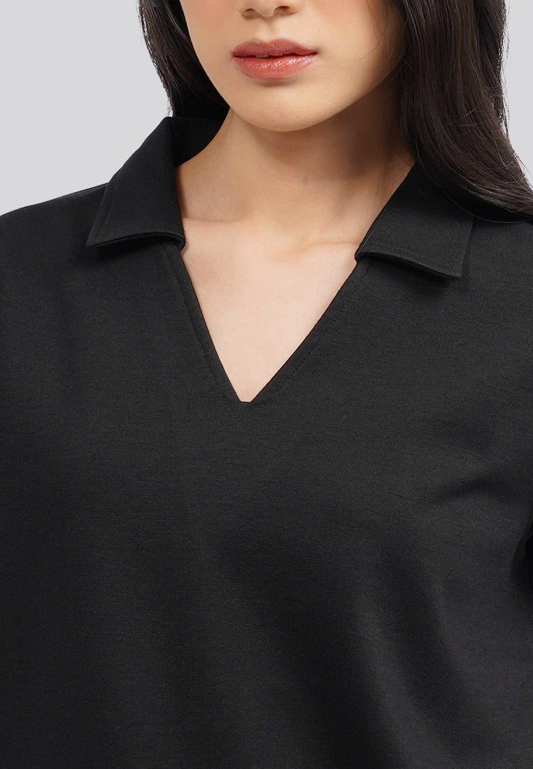 V-Neck Short Sleeve Polo Shirt Black