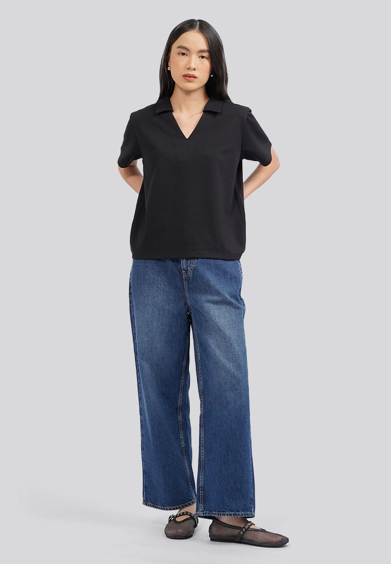 V-Neck Short Sleeve Polo Shirt Black