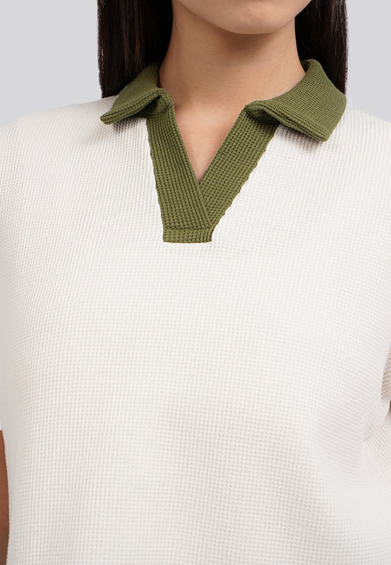 Contrast Collar Polo Top