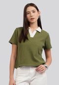 Contrast Collar Polo Top
