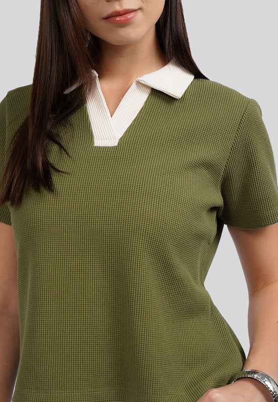 Contrast Collar Polo Top