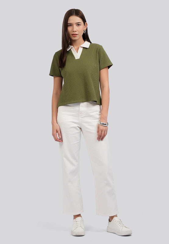 Contrast Collar Polo Top