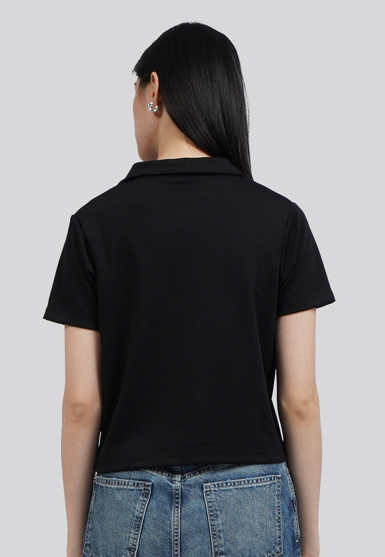 Short Sleeve Crop Polo Shirt