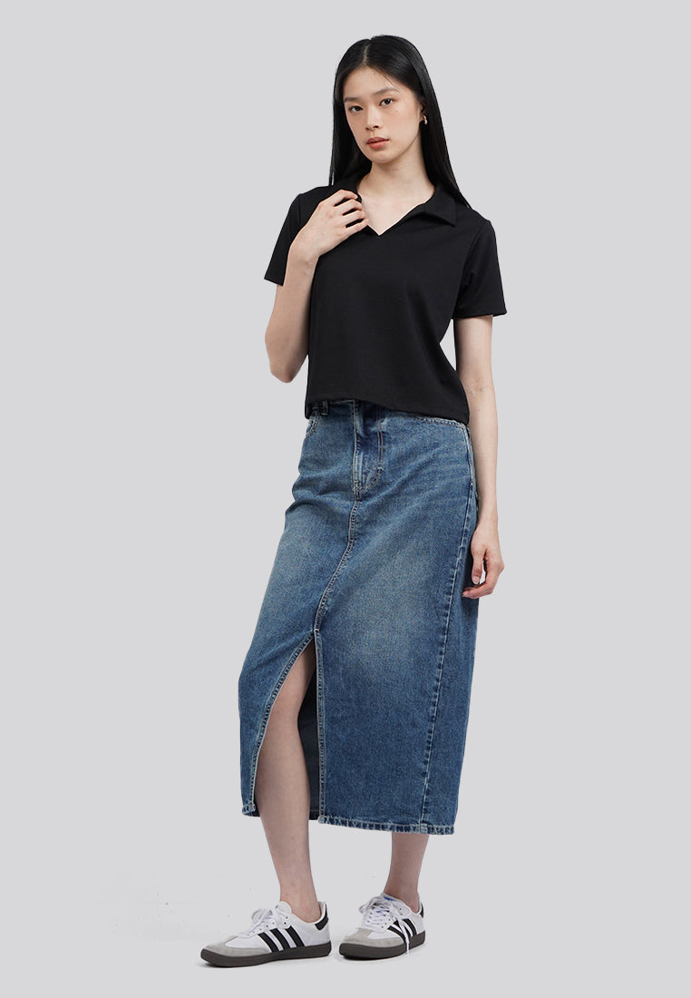 Short Sleeve Crop Polo Shirt