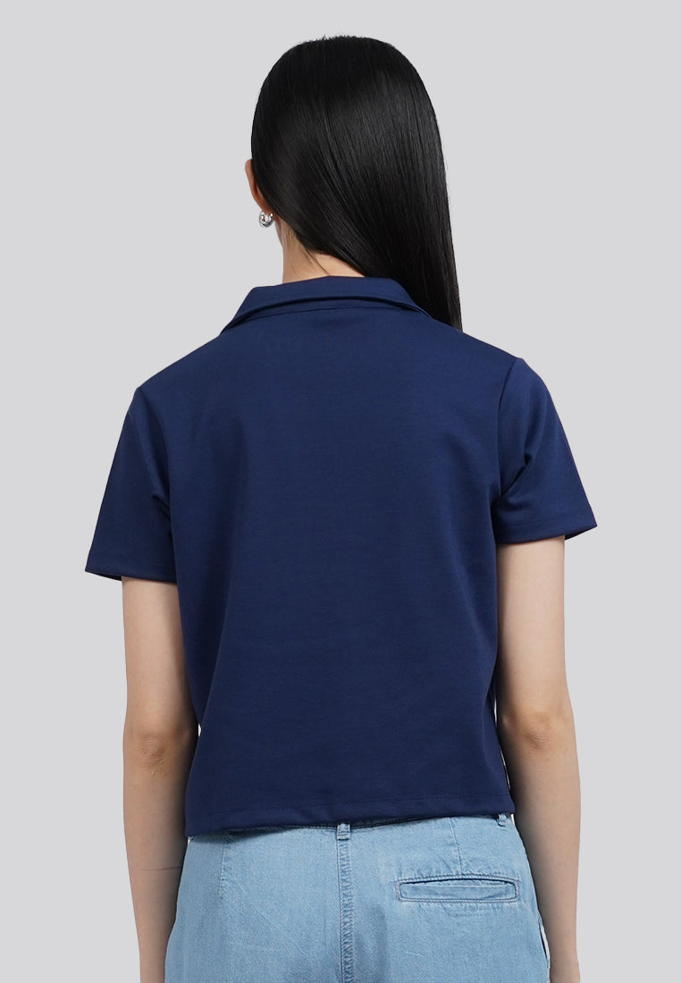 Short Sleeve Crop Polo Shirt
