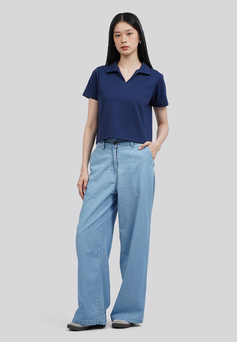 Short Sleeve Crop Polo Shirt