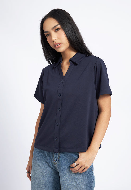 V-Neck Short Sleeve Knit Shirt