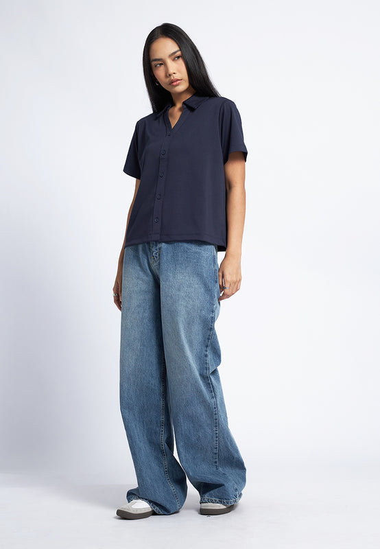 V-Neck Short Sleeve Knit Shirt