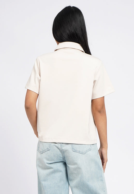 V-Neck Knit Top with Collar