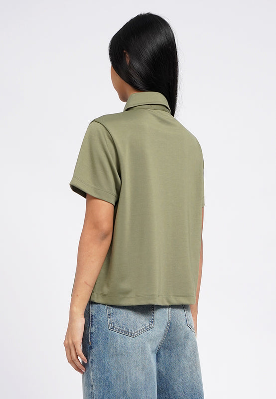 V-Neck Knit Top with Collar