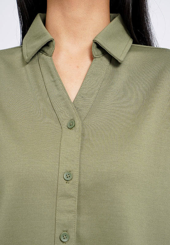 V-Neck Knit Top with Collar
