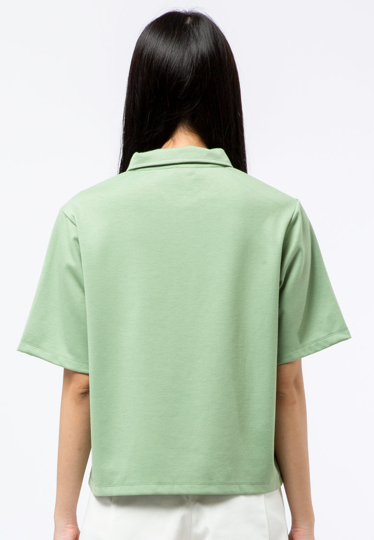 Crop Knit Polo Top