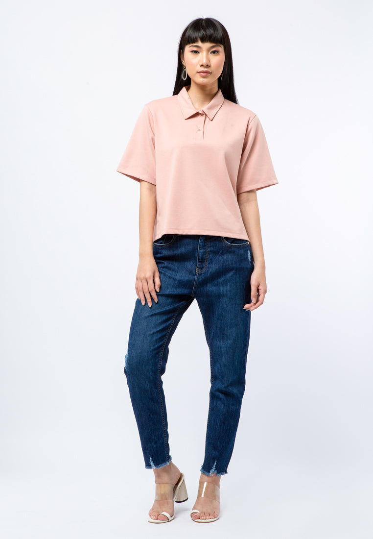 Crop Knit Polo Top