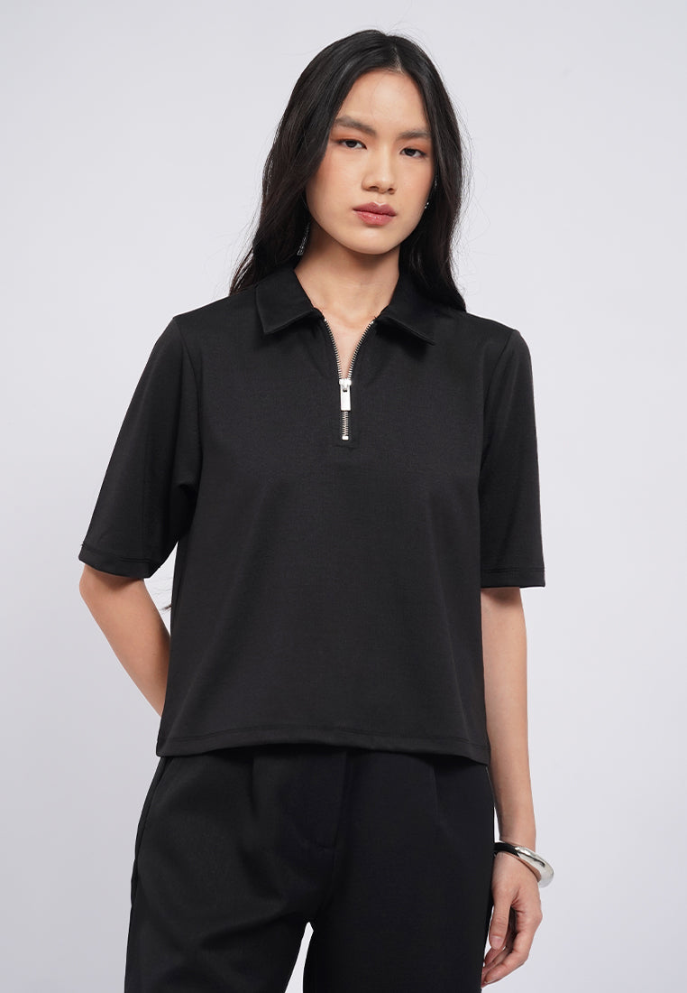 Zip Up Short Sleeve Polo Shirt