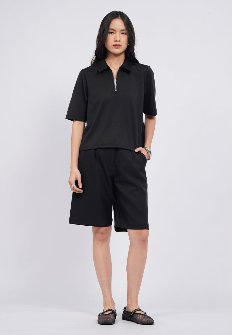 Zip Up Short Sleeve Polo Shirt