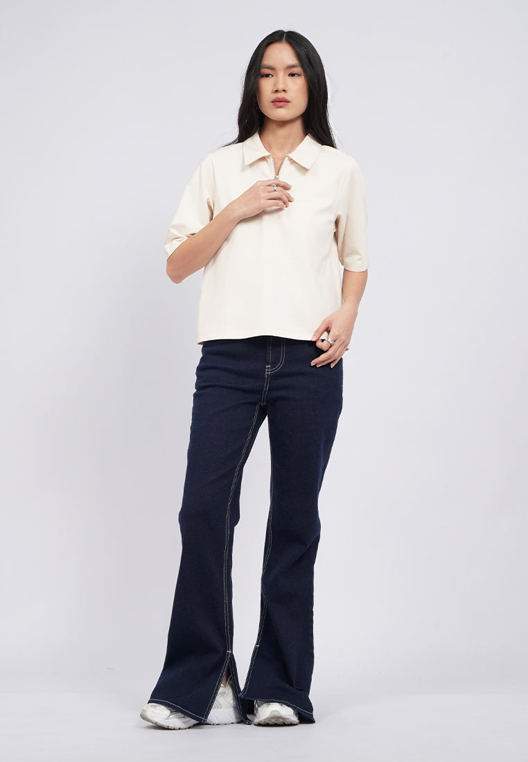 Zip Up Short Sleeve Polo Shirt
