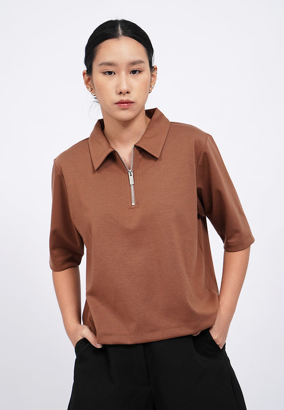Zip Up Short Sleeve Polo Shirt