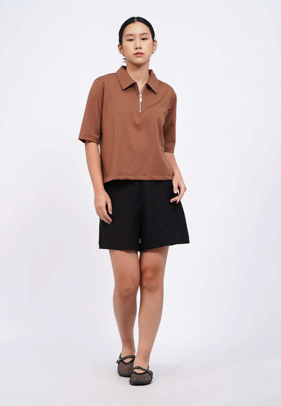 Zip Up Short Sleeve Polo Shirt
