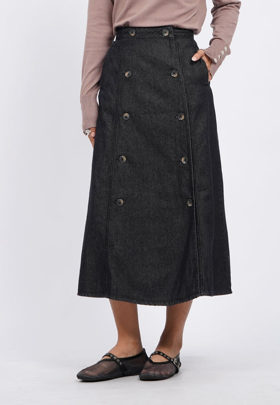 Button Up A-Line Wrap Midi Skirt