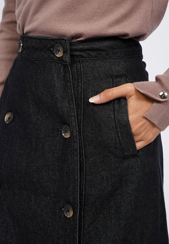Button Up A-Line Wrap Midi Skirt