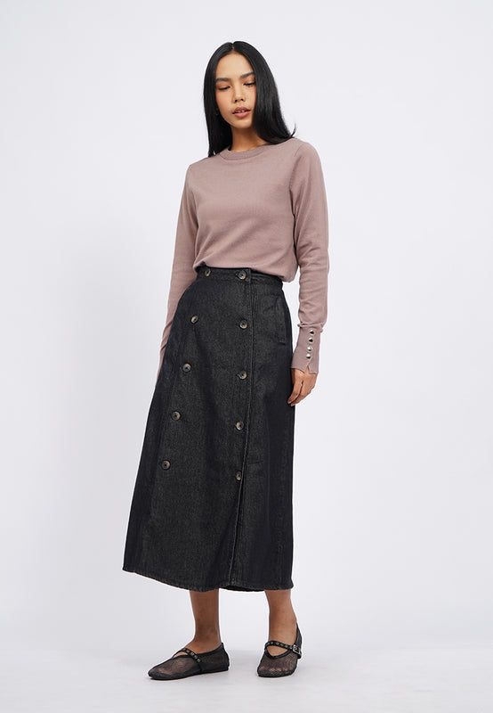 Button Up A-Line Wrap Midi Skirt