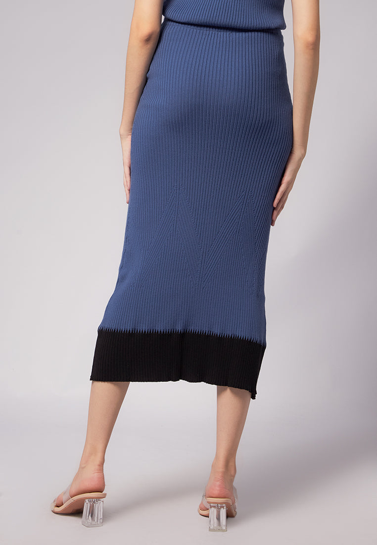 Contrast Color Midi Knit Skirt