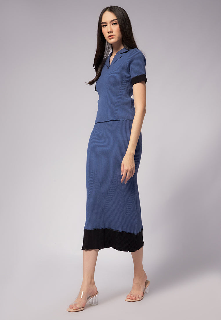 Contrast Color Midi Knit Skirt