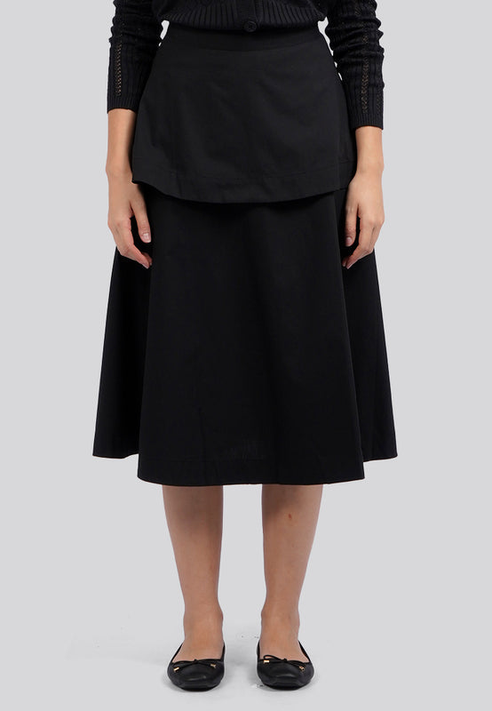 Layered Pleats Cotton Midi Skirt