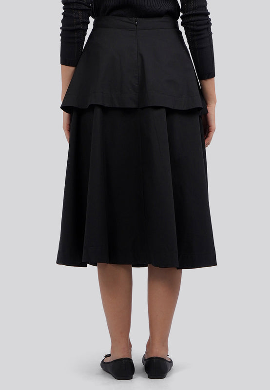 Layered Pleats Cotton Midi Skirt