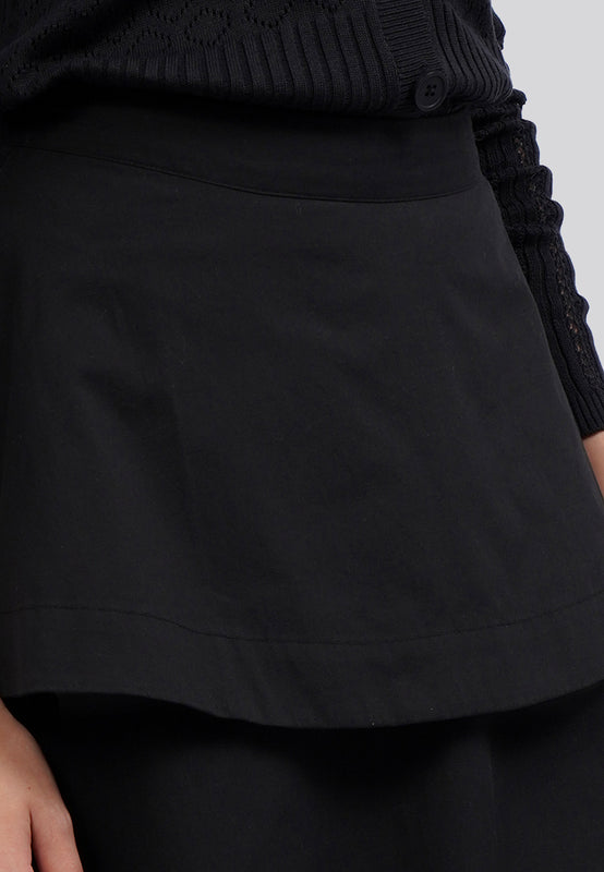 Layered Pleats Cotton Midi Skirt