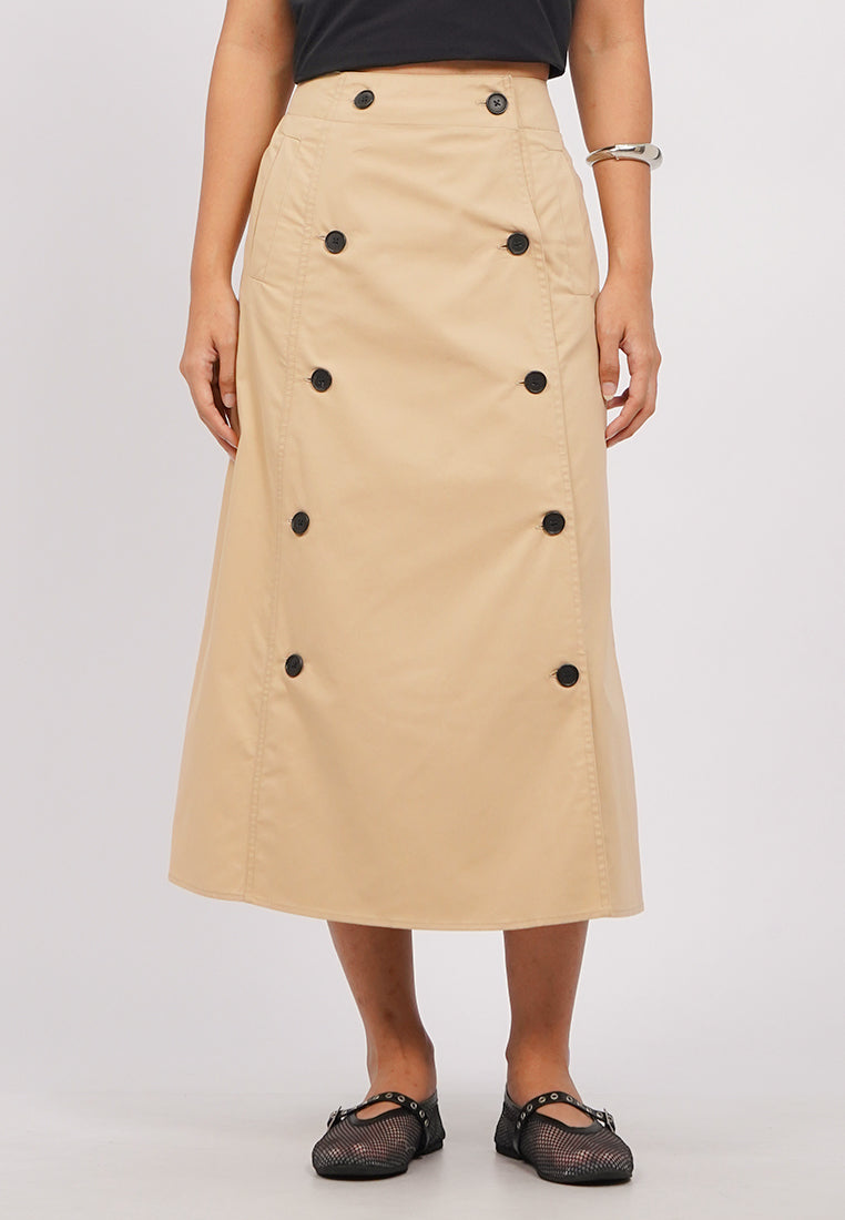 Button Up A-Line Midi Skirt