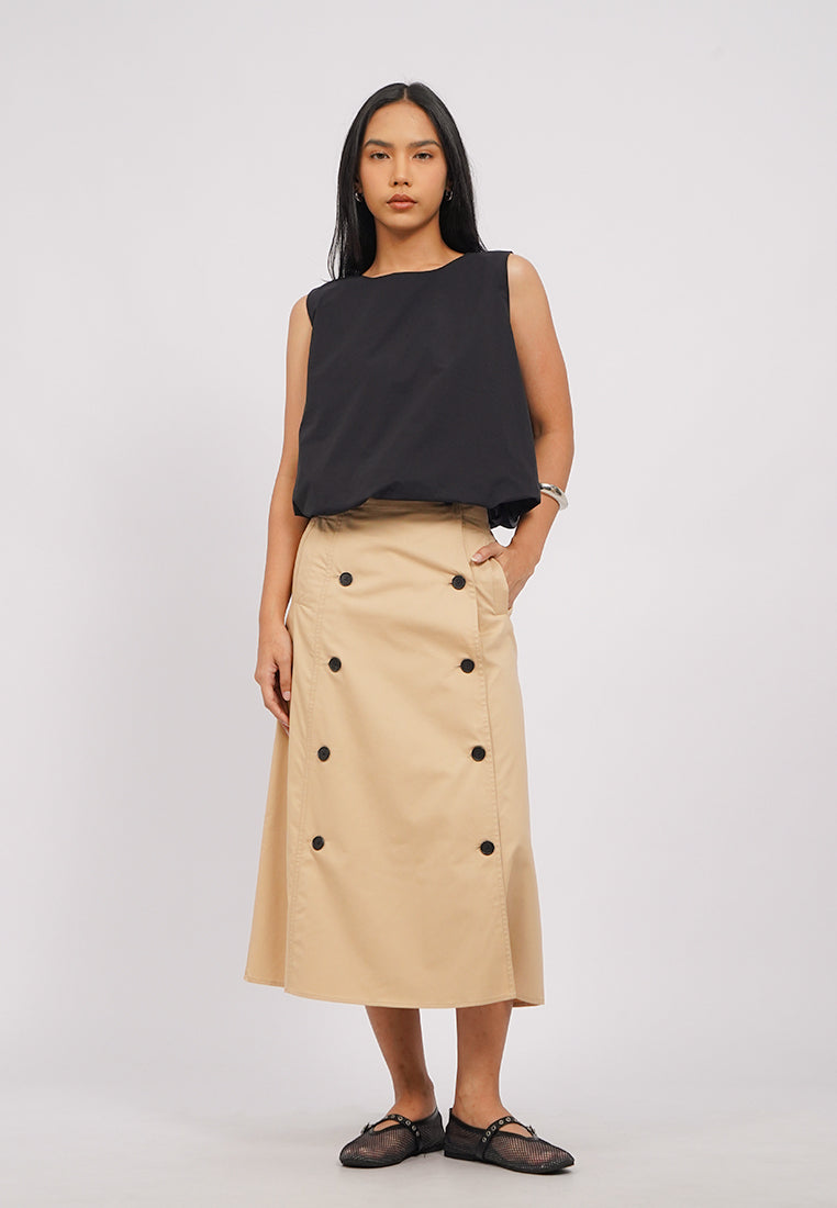 Button Up A-Line Midi Skirt