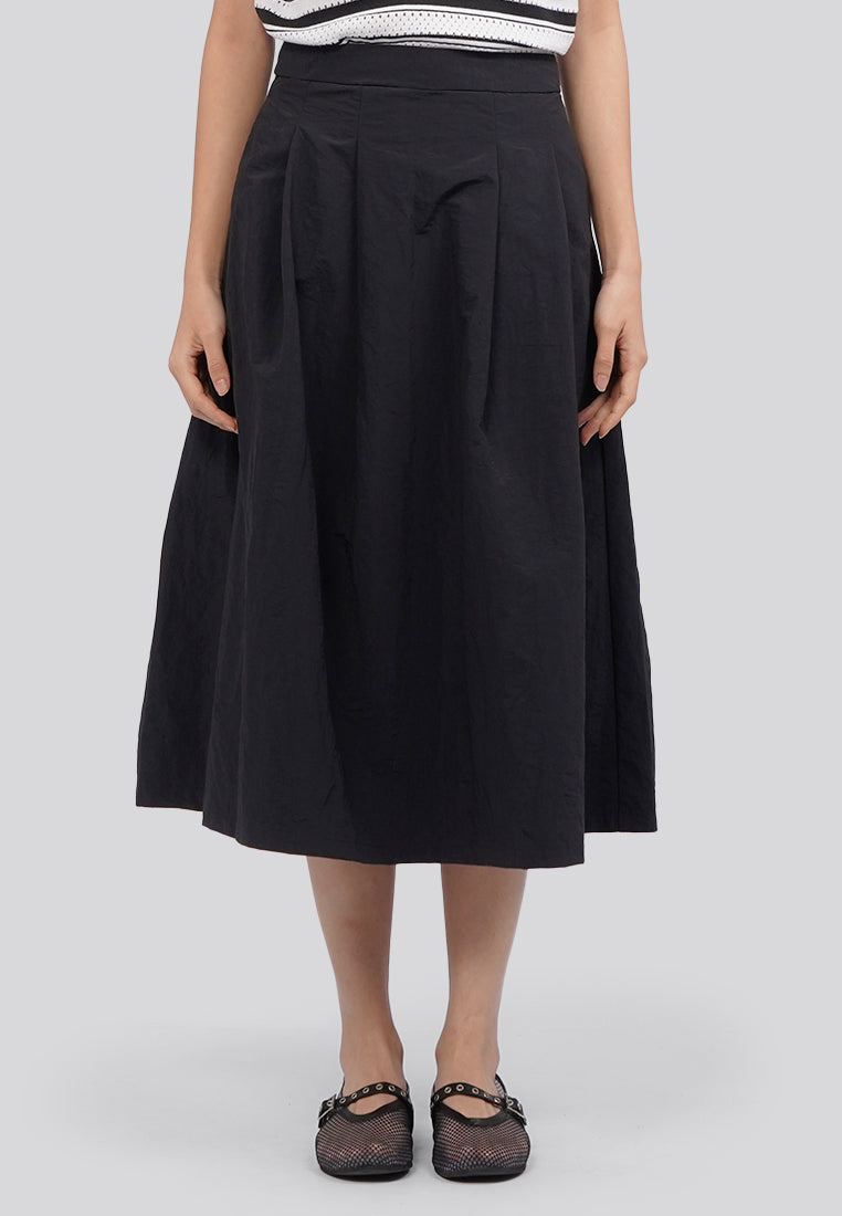 Pleated A-Line Midi Skirt Black