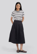 Pleated A-Line Midi Skirt Black